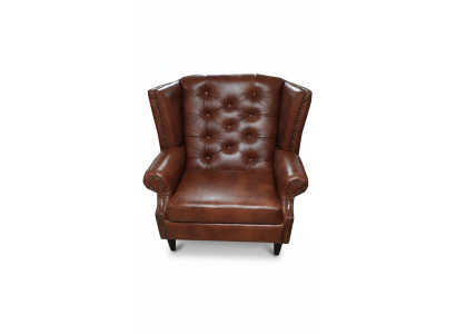 Sillón de orejas de lujo Chesterfield, sillón de cuero marrón, sofá moderno muebles