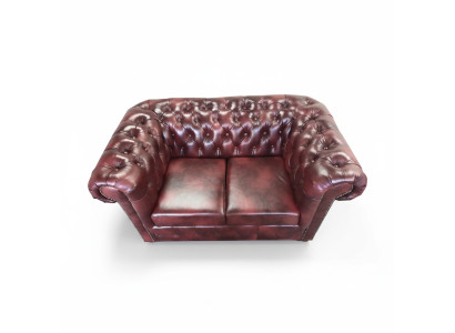 Sofá Chesterfield de 2 plazas en cuero, sofá de salón, sofás marrones modernos.