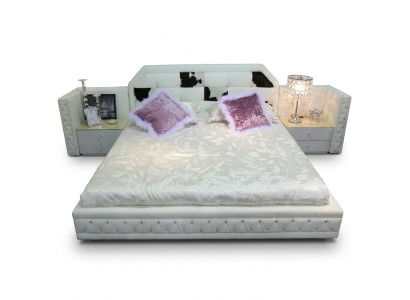 Lujo cama Chesterfield cama doble cuero genuino con pelo de potro camas blancas muebles