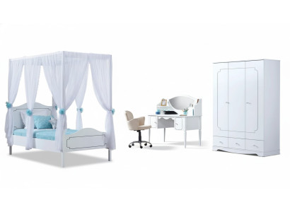 Habitación infantil Dormitorio Cama Cama con dosel 100x200cm Blanco Madera Camas