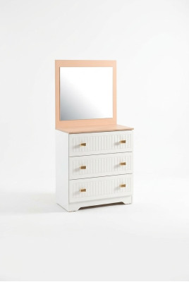 Cómoda con espejo, mesa consola, muebles blancos modernos en el dormitorio.