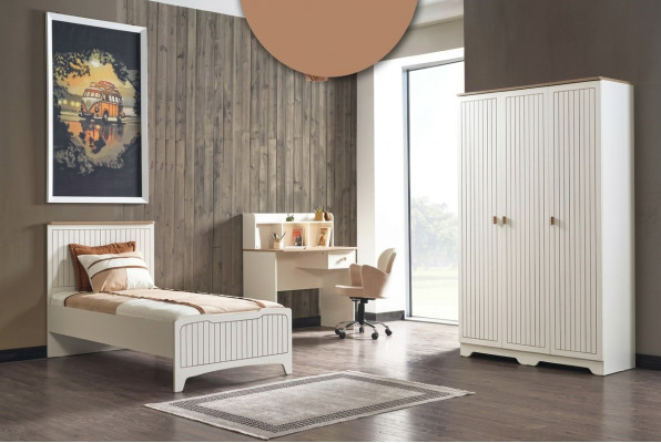 Moderno conjunto de habitación juvenil completo de lujo 3 piezas blanco.