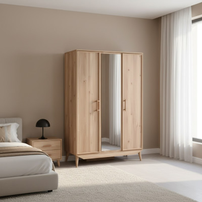 Armario de ropa marrón de madera, diseño de muebles de dormitorio, armarios elegantes.