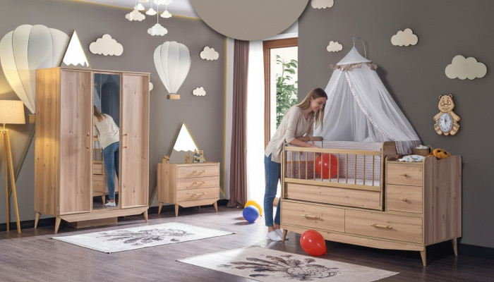 Infantil Dormitorio Set de habitación Bebé Cama Armario Cómoda 3 piezas.