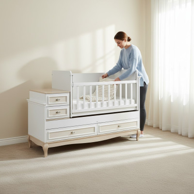 Cama de bebé cama para niños conjunto de cama cajón blanco en la habitación moderna de los niños