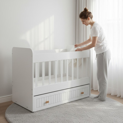 Cama de bebé cuna cama conjunto de cama cajón blanco en estilo para la habitación de niños