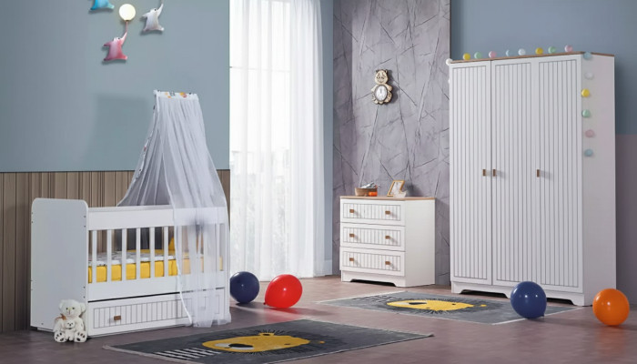 Habitación completa para bebé Armario Cama Cuarto infantil Bebé Cajonera 3 piezas.