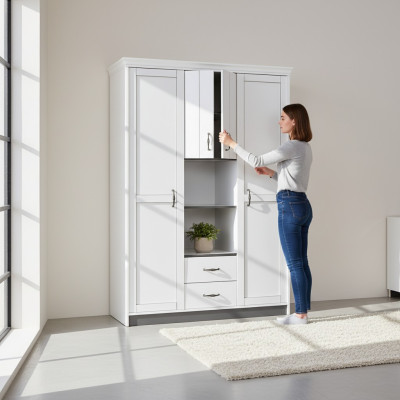 Armario de estilo rústico para ropa, muebles de dormitorio de madera blanca, armario, armarios elegantes.