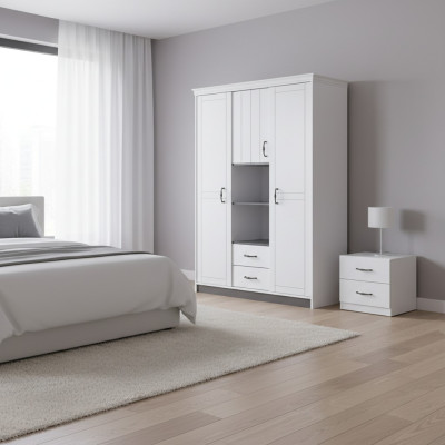 Armario de estilo rústico para ropa, muebles de dormitorio de madera blanca, armario, armarios elegantes.