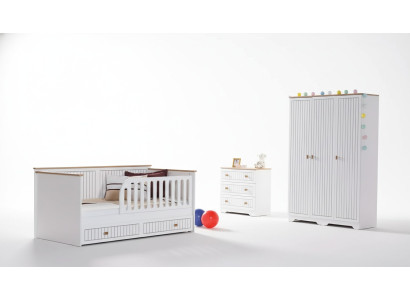 Habitación infantil juvenil blanca Cama Cómoda Armario de 3 piezas
