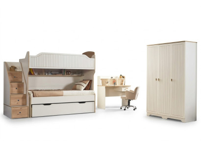 Habitación infantil litera litera Set escritorio armario de ropa 3 piezas.