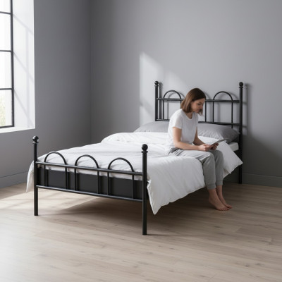 Cama de metal negro Marco de cama clásica Habitación juvenil Negro