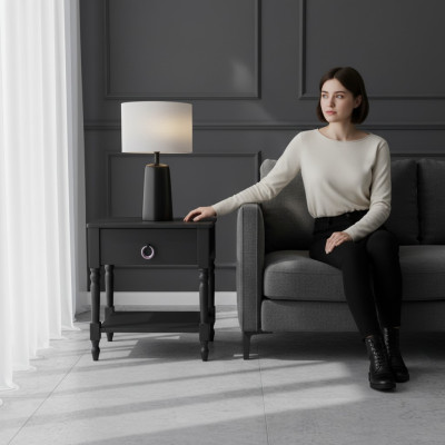 Mesita de noche moderna gris muebles de madera en el diseño del dormitorio consolas nocturnas.