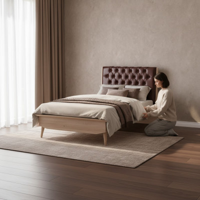 Cama loft de madera Chesterfield 100x200 cm Marco de cama Cabecero acolchado