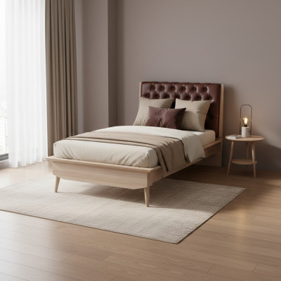 Cama loft de madera Chesterfield 100x200 cm Marco de cama Cabecero acolchado