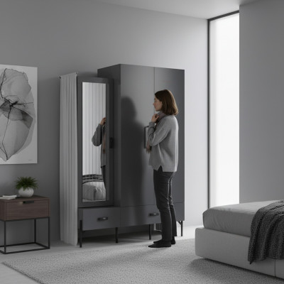 Armario Gris Vestuario Armarios Dormitorio Madera Muebles Mobiliario 134cm