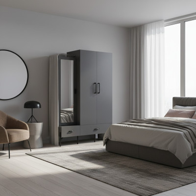 Armario Gris Vestuario Armarios Dormitorio Madera Muebles Mobiliario 134cm