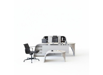 Conjunto de oficina blanco Juego de escritorio del jefe Mesa de centro ovalada Archivador Estantería 3 piezas.