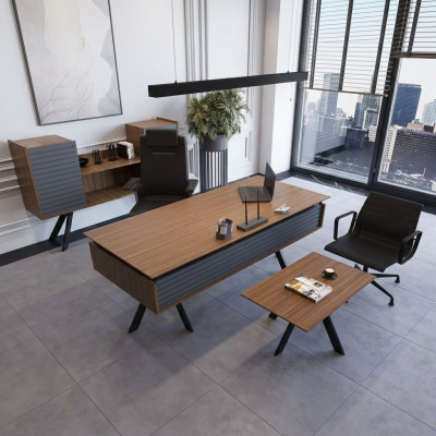 Set de oficina de alta calidad y elegante en un estilo moderno hecho de madera resistente.