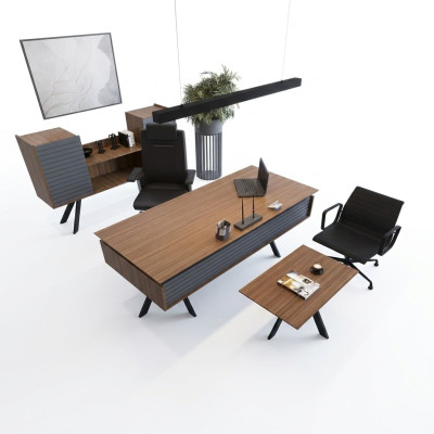 Set de oficina de alta calidad y elegante en un estilo moderno hecho de madera resistente.