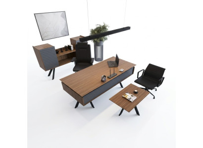 Set de oficina de alta calidad y elegante en un estilo moderno hecho de madera resistente.