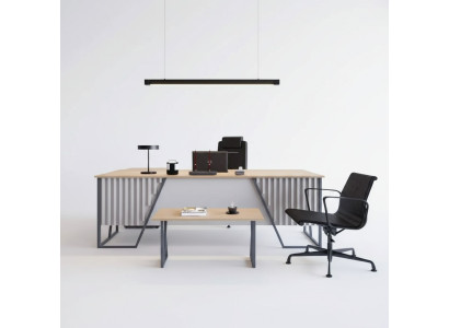 Mobiliario de oficina gris claro, conjunto de muebles de oficina, mesa, escritorio, armario de 3 piezas.