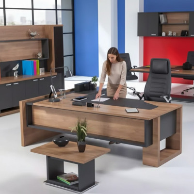 Escritorio de esquina de oficina, muebles de escritorio de madera, escritorio, mobiliario, mesa de madera, escritorio ejecutivo.