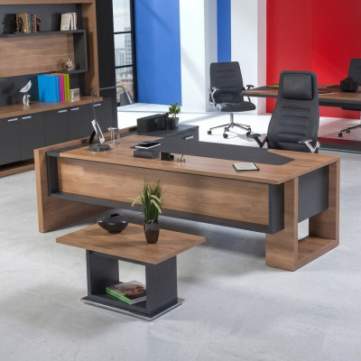 Escritorio de esquina de oficina, muebles de escritorio de madera, escritorio, mobiliario, mesa de madera, escritorio ejecutivo.