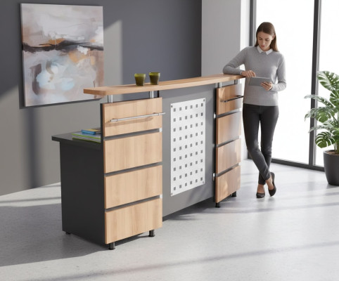 Recepción moderna con cómoda de madera gris muebles de oficina nuevos