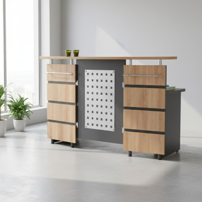 Recepción moderna con cómoda de madera gris muebles de oficina nuevos
