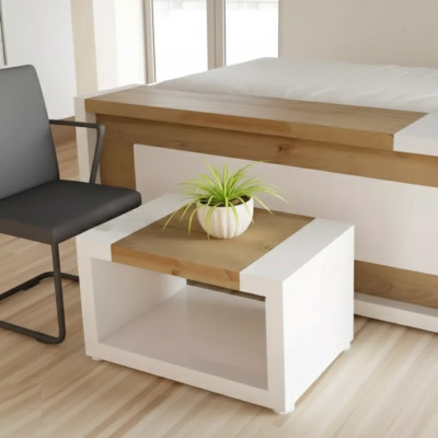 Mesa de centro blanca de diseñador de lujo de madera para sala de estar con estante.