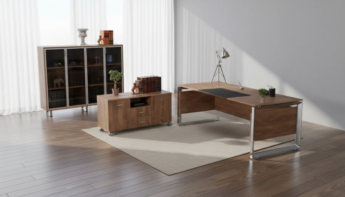 Set de muebles de oficina marrón escritorio cómoda archivador Set de 3 piezas mueble