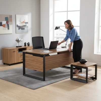 Diseñador Escritorio marrón Muebles de oficina de lujo Madera Mobiliario elegante