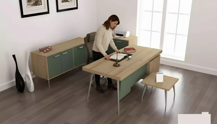 Juego de mobiliario de oficina de 4 piezas: escritorio, archivador, cómoda, mesa de centro.