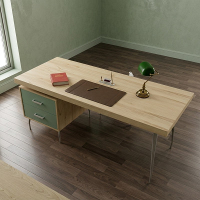 Escritorio de lujo de diseñador moderno de color marrón, muebles de oficina de madera, mesas nuevas.