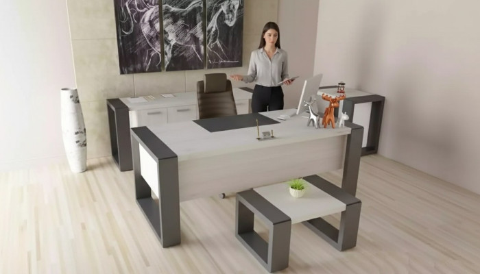 Muebles de oficina gris escritorio archivador cómoda mesa de centro conjunto de 3 piezas.