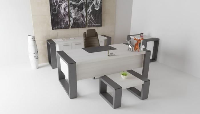 Muebles de oficina gris escritorio archivador cómoda mesa de centro conjunto de 3 piezas.