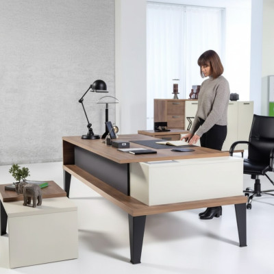 Escritorio de diseñador, muebles de oficina exclusivos, mesa, gran escritorio de jefe.