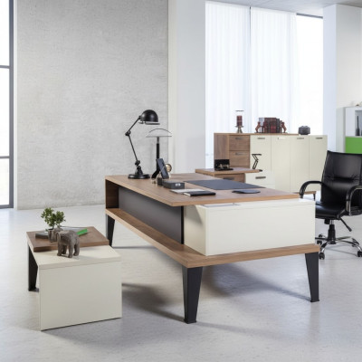 Escritorio de diseñador, muebles de oficina exclusivos, mesa, gran escritorio de jefe.