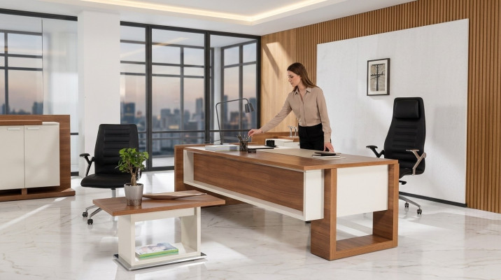 Chef Mesa Escritorio Marrón Conjunto de mesas de oficina de 3 piezas completo