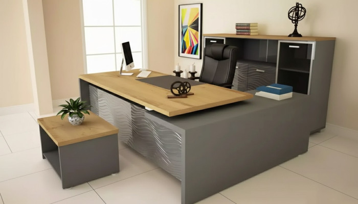 Set de oficina de alta calidad y moderno hecho de madera resistente en un estilo elegante.