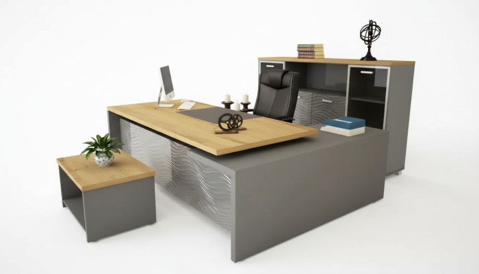 Set de oficina de alta calidad y moderno hecho de madera resistente en un estilo elegante.
