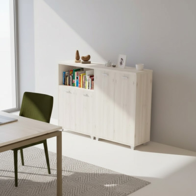 Archivo de madera moderno para oficina en blanco, armario para documentos y cómoda.