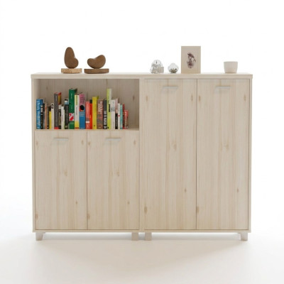Archivo de madera moderno para oficina en blanco, armario para documentos y cómoda.