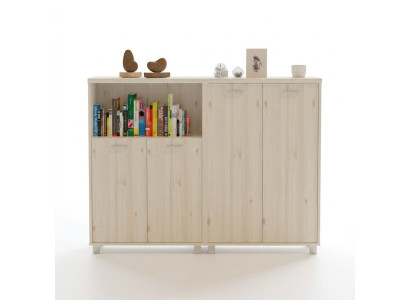 Archivo de madera moderno para oficina en blanco, armario para documentos y cómoda.