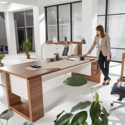Moderno escritorio muebles de oficina de lujo madera marrón cajones exclusivos