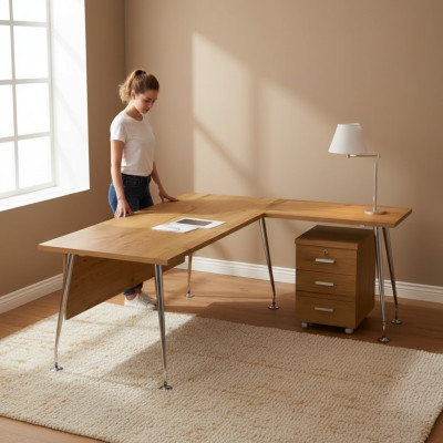 Muebles de oficina clásicos, escritorio de esquina de diseñador, escritorio de trabajo, muebles de madera.