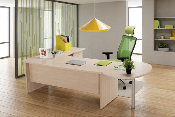 Escritorio de esquina exclusivo moderno beige con cómoda de oficina, 2 piezas.