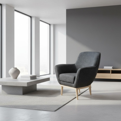 Sillón de tela exclusivo gris, mueble tapizado, asiento individual para la sala de estar.