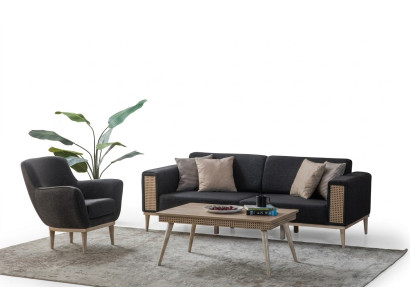 Juego de sala gris de lujo con sillón de tres plazas estilo textil